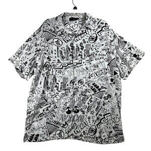 Mens XL Graphic Cartoon Print Short Sleeve Button Up Fun Shirt By No Boundaries